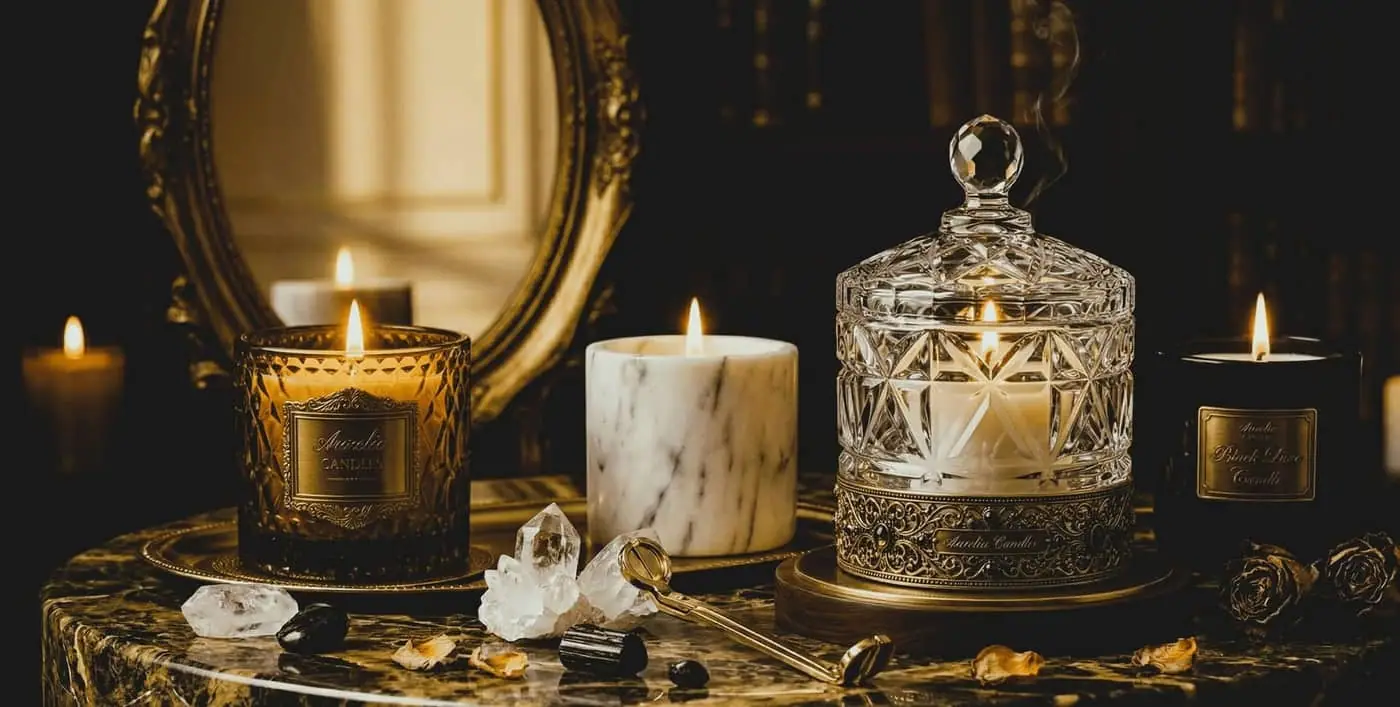 Aurelia luxury jar candles glowing at golden hour