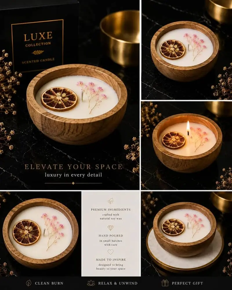 Luxe Wood Bowl Candle — Aurelia Candles
